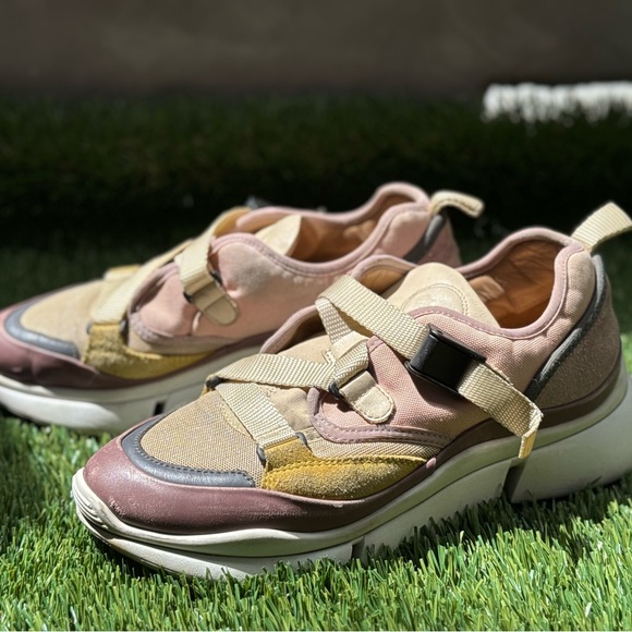 Chloe Pink and Tan Sneakers - Picture 1 of 5